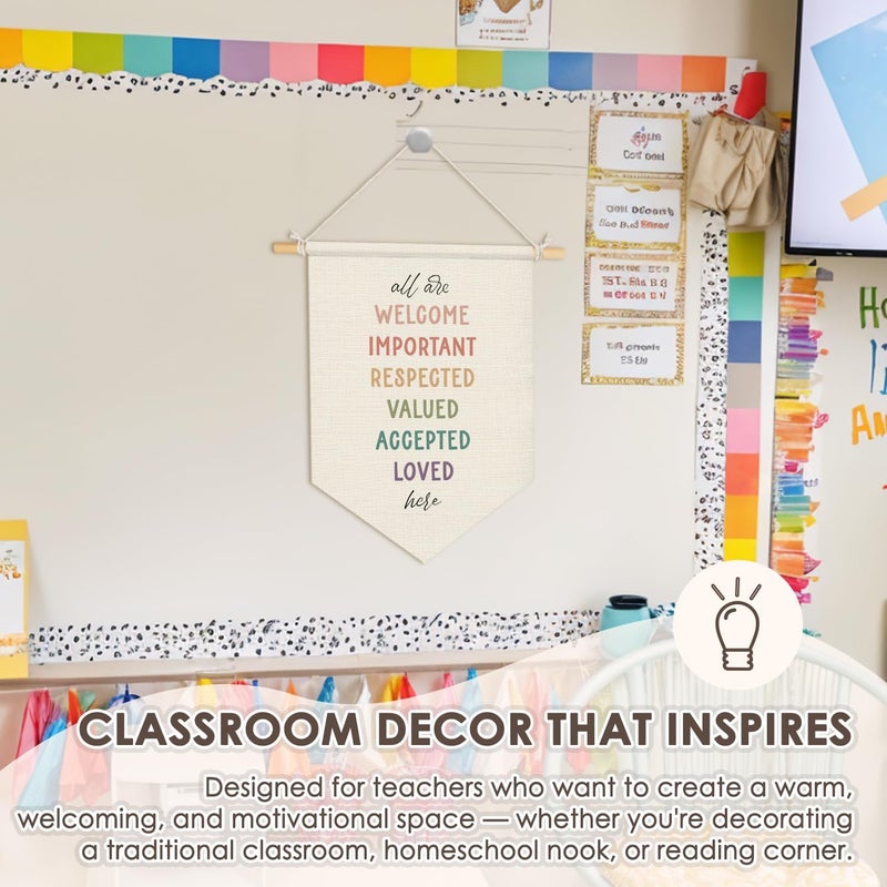 Wheatwin All Are Welcome Classroom Decor, Boho Classroom Wall Hanging Pennant Flag Banner, Inspirational Wall Decor for Nursery Playroom 15x11 Inch - Image 3